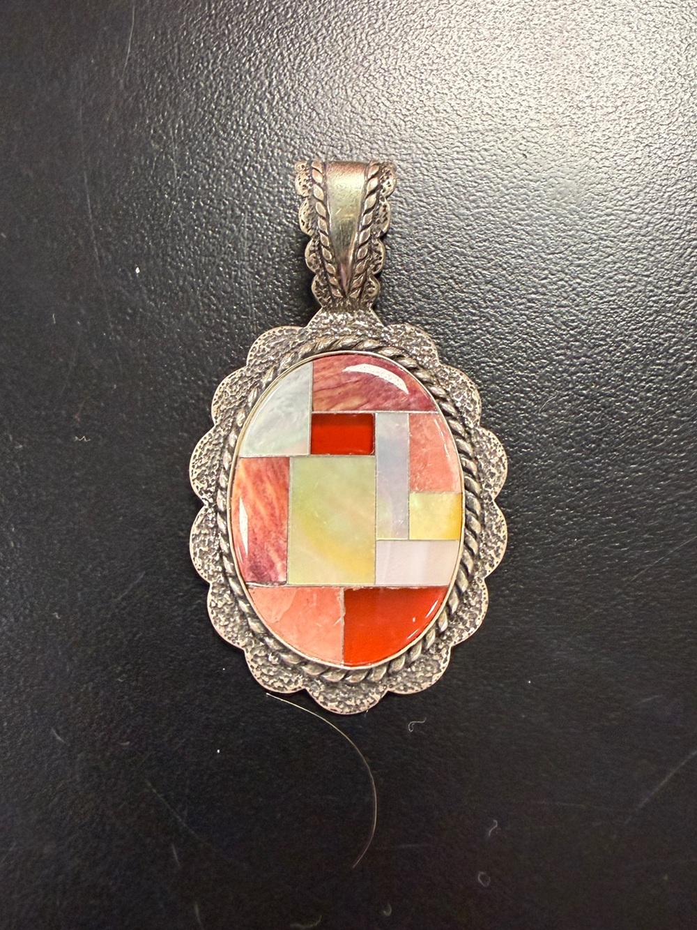 CAROLYN POLLACK Sterling Silver Multi Color Inlay MOP Large Pendant